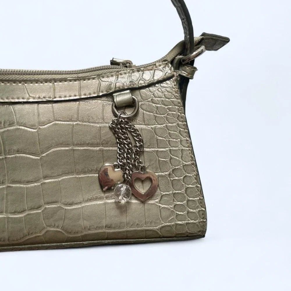 Y2K croc print purse‎ sage green with heart charm